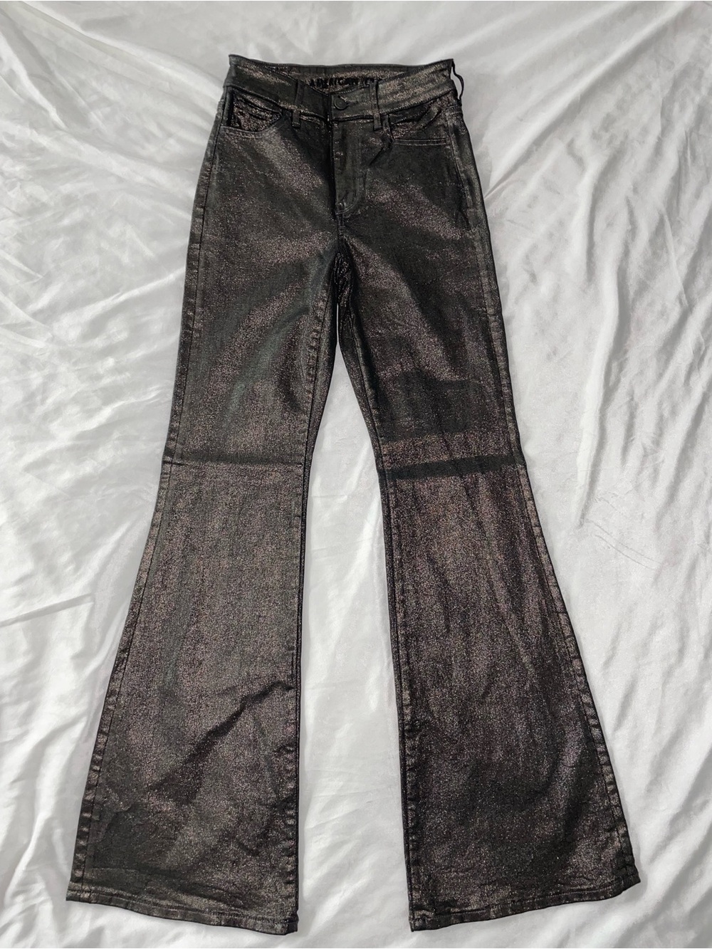 American Eagle Outfitters High-Rise Metallic Black Flare Jeans